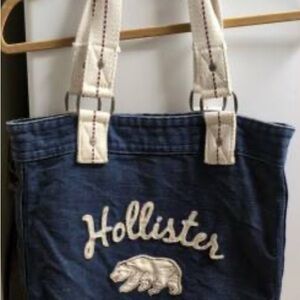 Hollister denim tote bag. embroidered Bear and 1922